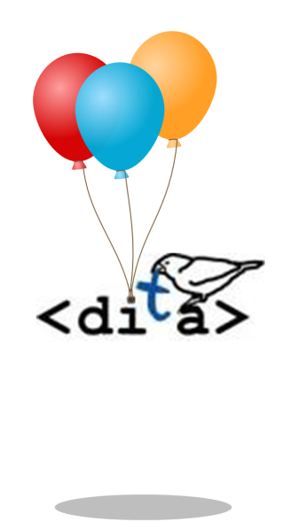DITA logo being held aloft by balloons